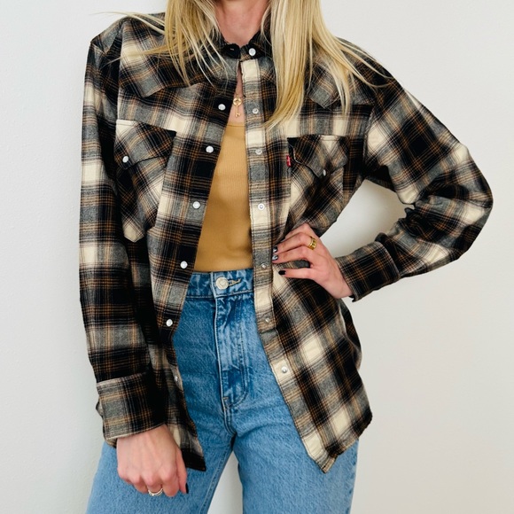 New Levi's Dylan Oversized Western Snap Buttons Flannel Shirt Plaid - Picture 3 of 11